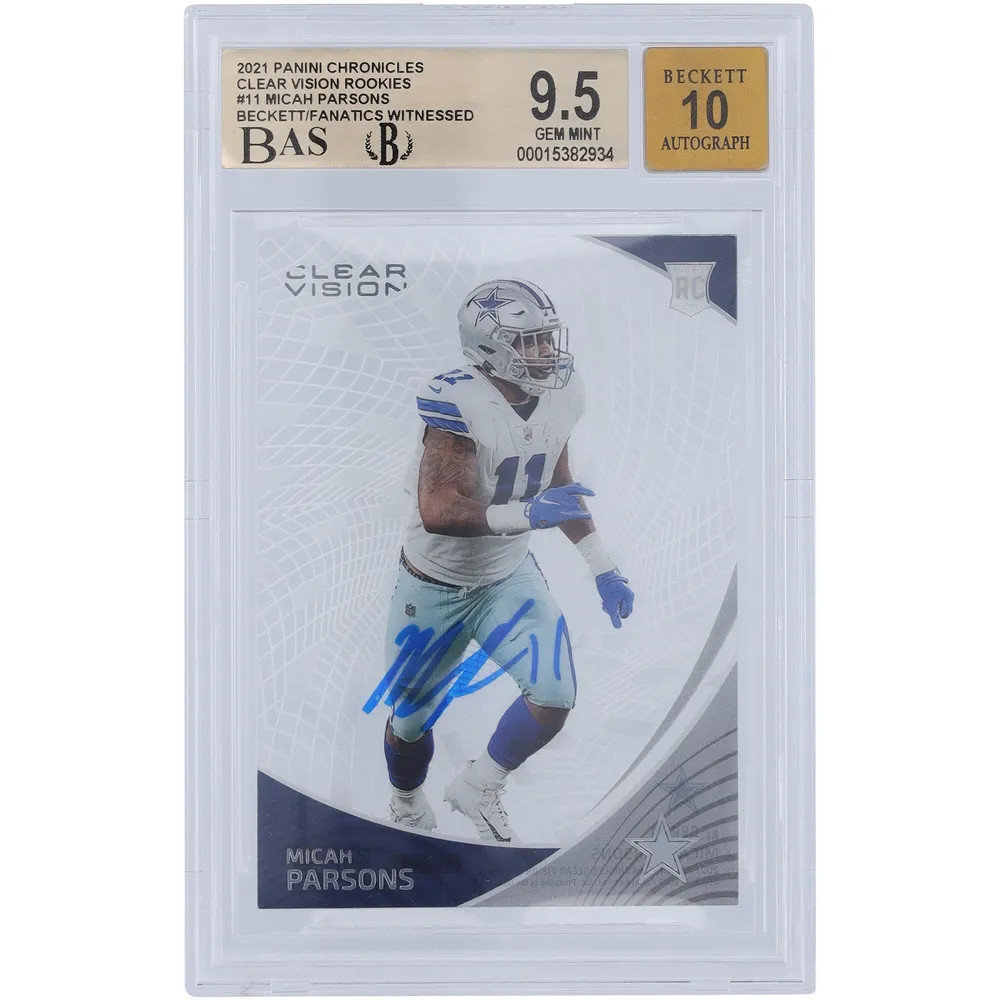 Micah Parsons Dallas Cowboys Autographed 2021 Panini Donruss Rated Rookie  Clearly #95 Beckett Fanatics Witnessed Authenticated Rookie Card