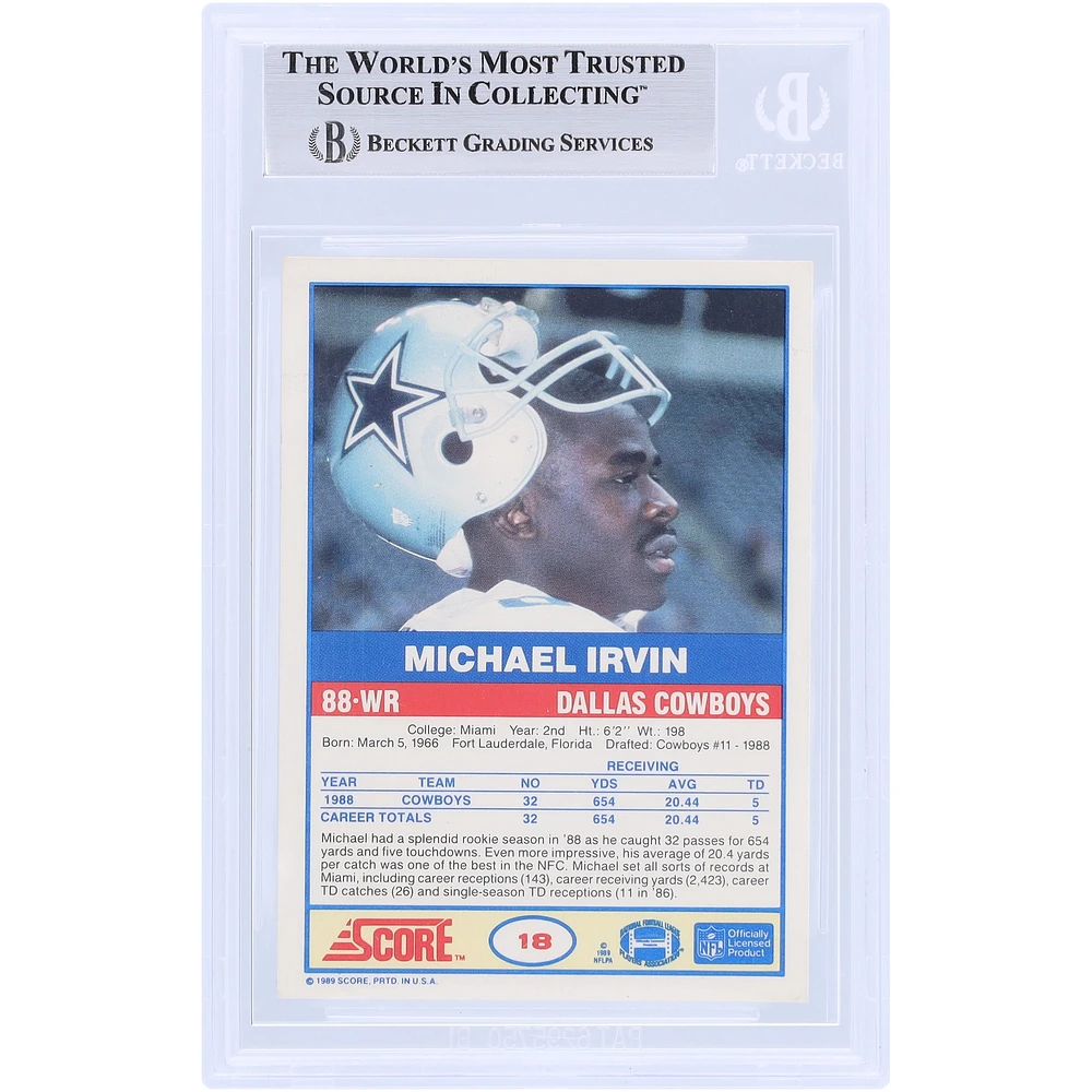 Michael Irvin Dallas Cowboys Autographed 1989 Score #18 Beckett Fanatics Witnessed Authenticated Rookie Card with "HOF 07" Inscription