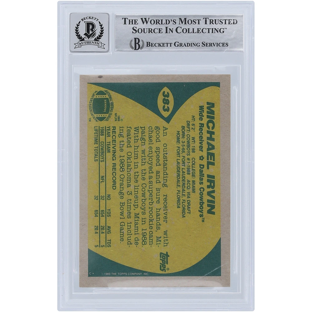 Michael Irvin Dallas Cowboys Autographed 1989 Topps #383 Beckett Fanatics Witnessed Authenticated 10 Rookie Card with "HOF 07" Inscription
