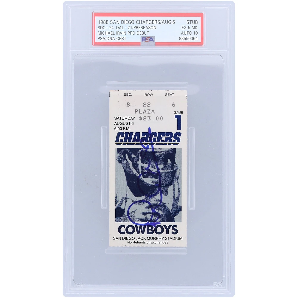 Michael Irvin Dallas Cowboys Autographed Preseason Pro Debut PSA Authenticated 5/10 Ticket from August 6th, 1988 