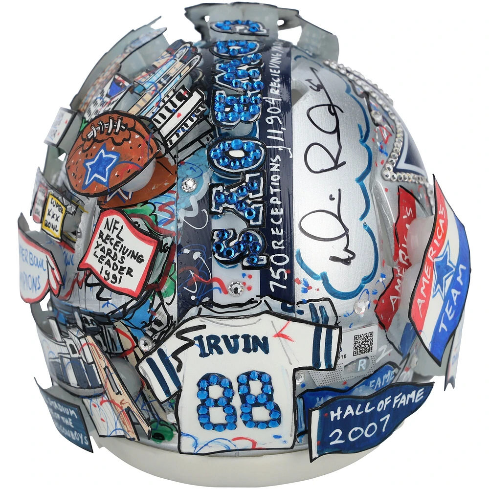 Michael Irvin Dallas Cowboys Autographed Riddell Speed Mini Helmet - Art by Charles Fazzino - WN55914918