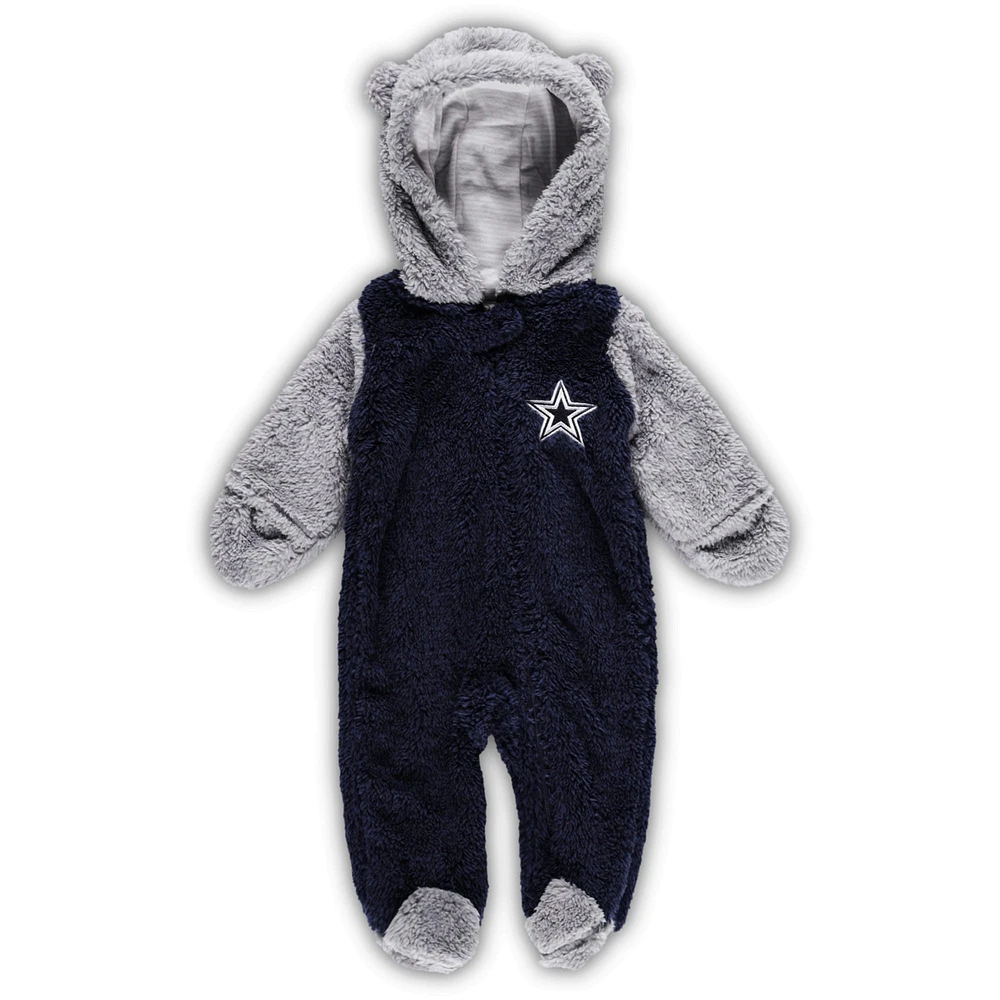 Grenouillère polaire à fermeture éclair intégrale pour nouveau-né et bébé, bleu marine/gris, motif Dallas Cowboys Game Nap Teddy