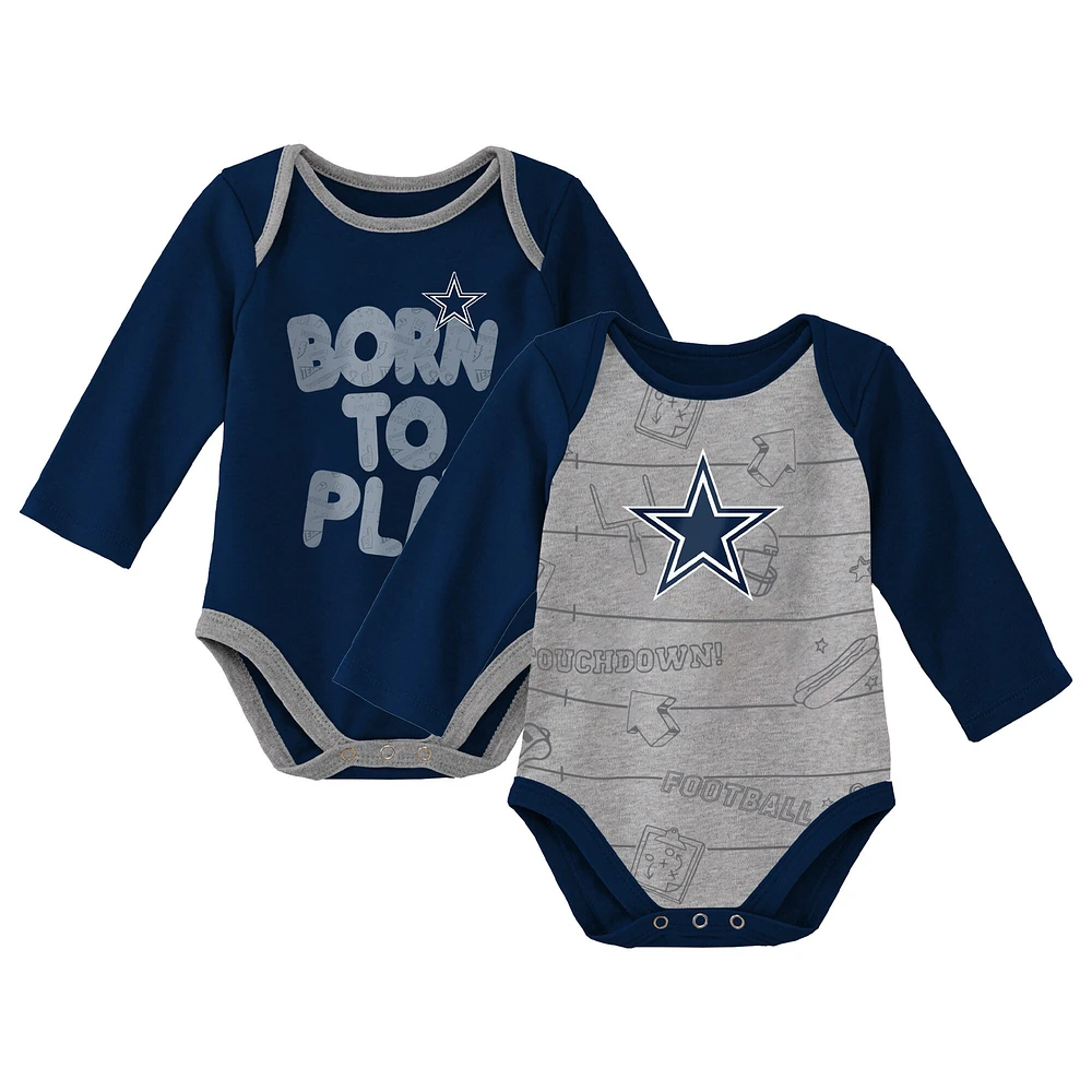 Lot de deux bodys à manches longues Dallas Cowboys pour nouveau-nés et bébés bleu marine/gris chiné Born To Win