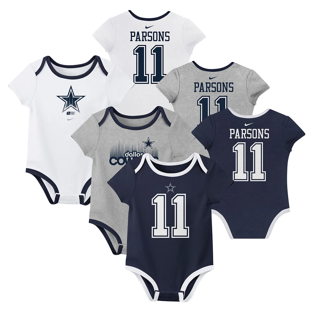 Ensemble de 3 bodies pour nouveau-né et bébé Nike Micah Parsons Dallas Cowboys avec nom numéro