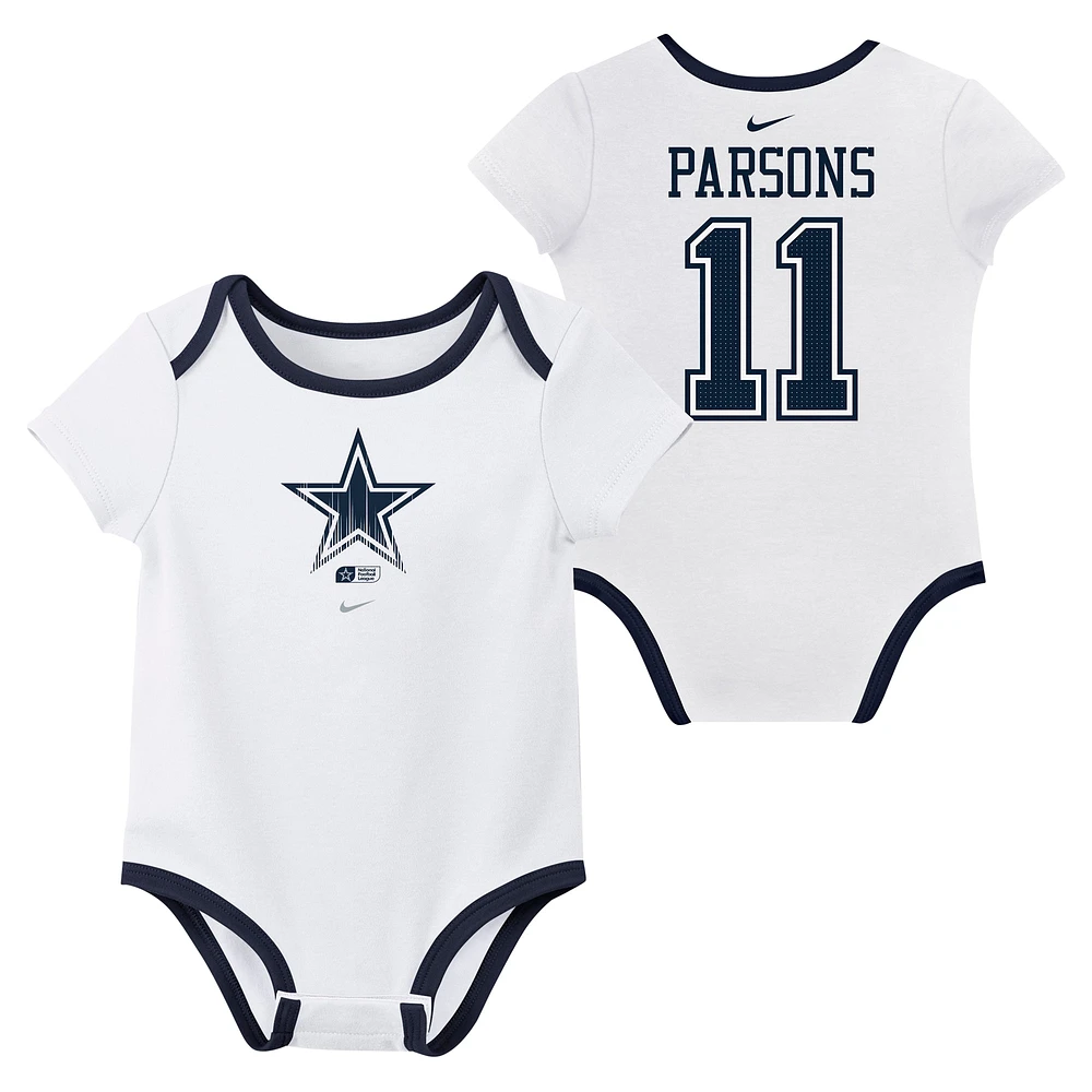 Ensemble de 3 bodies pour nouveau-né et bébé Nike Micah Parsons Dallas Cowboys avec nom numéro