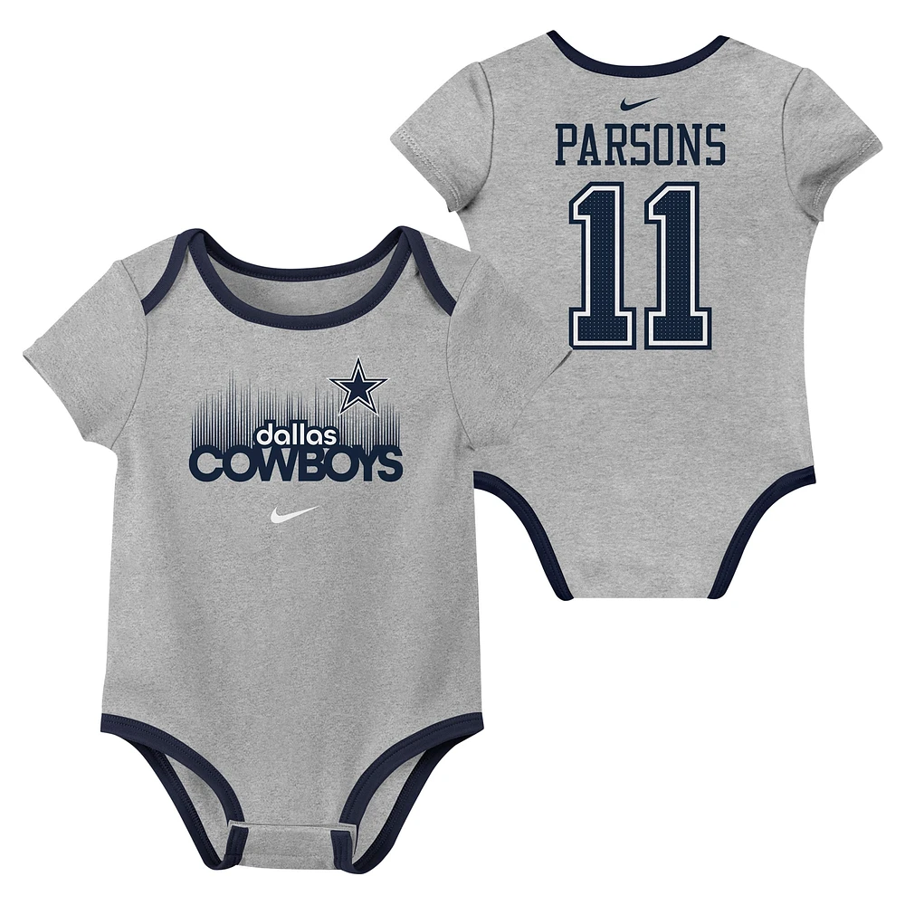 Ensemble de 3 bodies pour nouveau-né et bébé Nike Micah Parsons Dallas Cowboys avec nom numéro