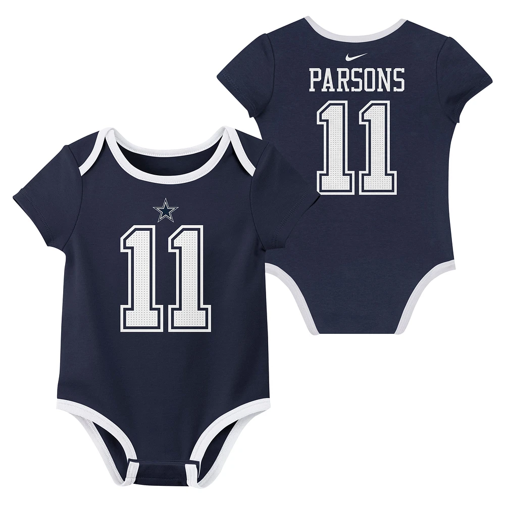 Ensemble de 3 bodies pour nouveau-né et bébé Nike Micah Parsons Dallas Cowboys avec nom numéro