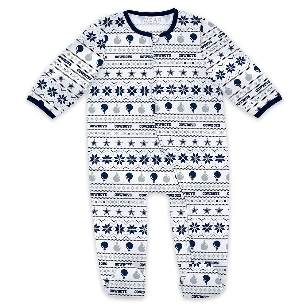 Ensemble pyjama et bavoir à fermeture éclair pour nouveau-né bébé par Erin Andrews Dallas Cowboys Allover Print