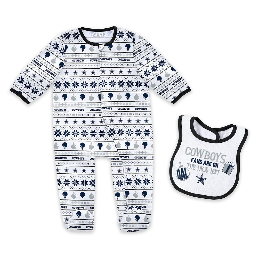 Ensemble pyjama et bavoir à fermeture éclair pour nouveau-né bébé par Erin Andrews Dallas Cowboys Allover Print