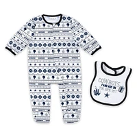 Ensemble pyjama et bavoir à fermeture éclair pour nouveau-né bébé par Erin Andrews Dallas Cowboys Allover Print