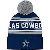 Bonnet en tricot à revers jacquard des Cowboys de Dallas bleu marine préscolaire avec pompon