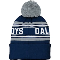 Bonnet en tricot à revers jacquard des Cowboys de Dallas bleu marine préscolaire avec pompon