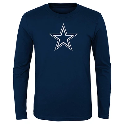 T-shirt à manches longues avec logo principal des Dallas Cowboys, bleu marine préscolaire