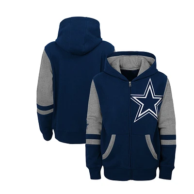 Sweat à capuche entièrement zippé bleu marine Dallas Cowboys Stadium colorblock préscolaire