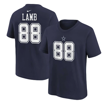 T-shirt avec nom et numéro de joueur des Dallas Cowboys Nike CeeDee Lamb Navy pour enfants d'âge préscolaire