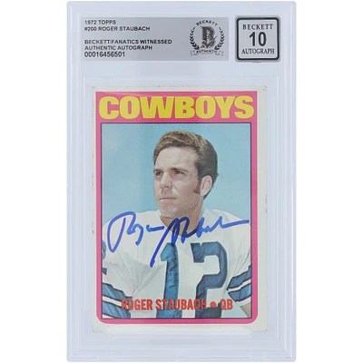Carte de recrue 10 authentifiée signée Roger Staubach Dallas Cowboys Topps #200 de 1972 Beckett Fanatics