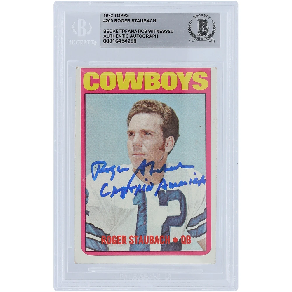 Roger Staubach Dallas Cowboys Autographed 1972 Topps #200 Beckett Fanatics Witnessed Authenticated Rookie Card with "Captain America" Inscription