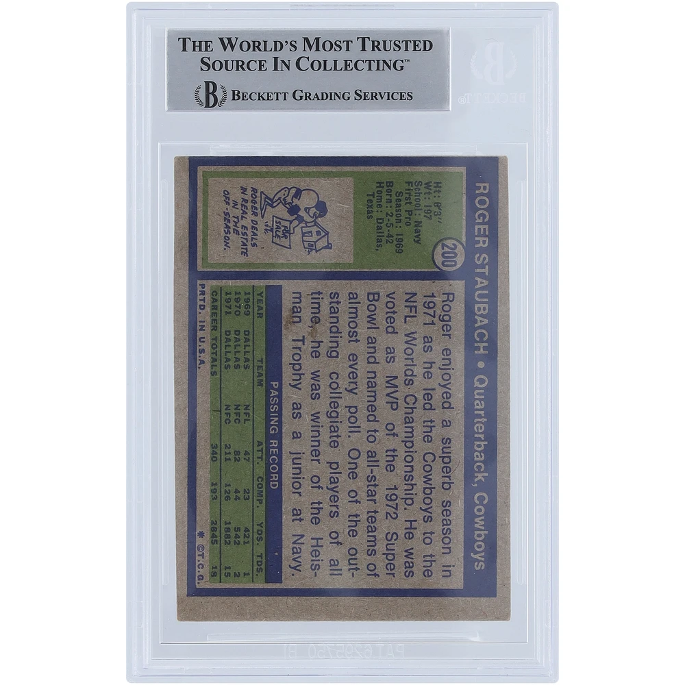 Roger Staubach Dallas Cowboys Autographed 1972 Topps #200 Beckett Fanatics Witnessed Authenticated Rookie Card with "Captain America" Inscription
