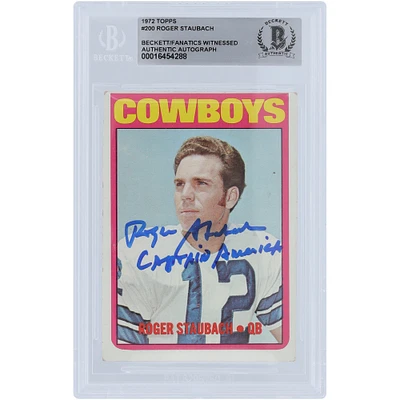 Roger Staubach Dallas Cowboys Autographed 1972 Topps #200 Beckett Fanatics Witnessed Authenticated Rookie Card with "Captain America" Inscription