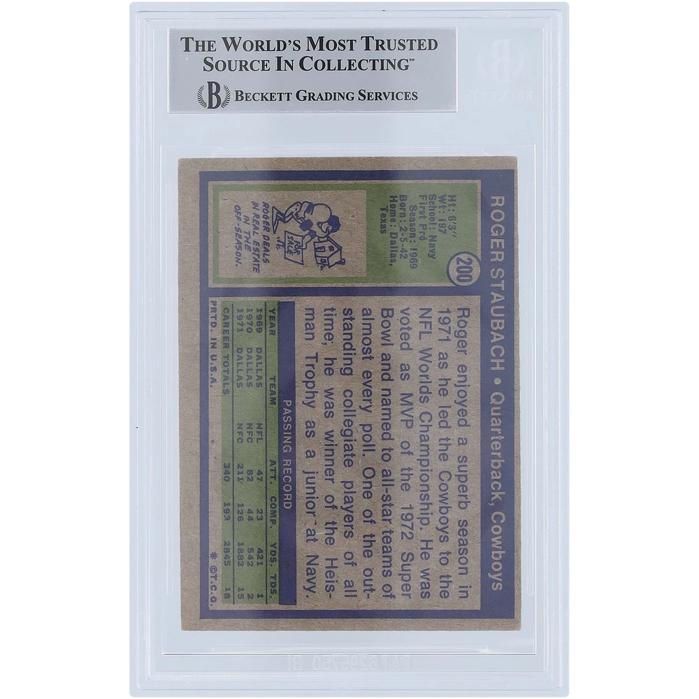 Roger Staubach Dallas Cowboys Autographed 1972 Topps #200 Beckett Fanatics Witnessed Authenticated Rookie Card with "HOF 85" Inscription