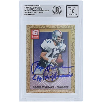 Roger Staubach Dallas Cowboys Autographed 2000 Donruss Elite Passing The Torch #PT-9 #/1500 Beckett Fanatics Witnessed Authenticated 10 Card with "Captain America" Inscription