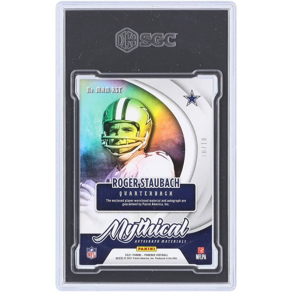 Roger Staubach Dallas Cowboys Autographed 2021 Panini Phoenix 3 Color Relic #MAM-RST #10/10 SGC Authenticated 8.5/10 Card