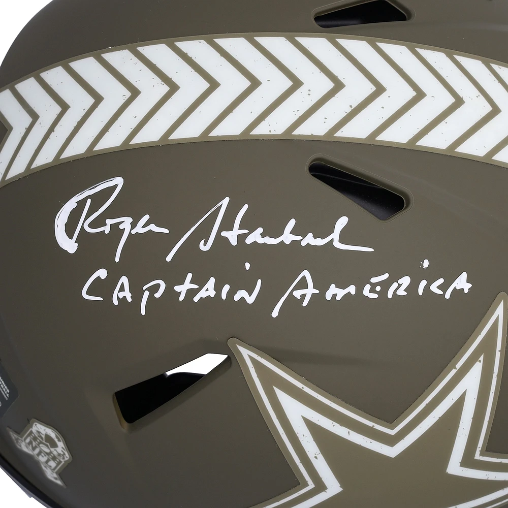 Roger Staubach Dallas Cowboys Autographed 2022 Salute to Service Speed Authentic Helmet with "Captain America" Inscription