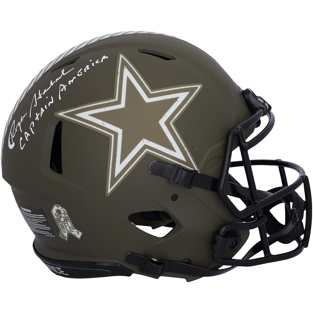 Roger Staubach Dallas Cowboys Autographed 2022 Salute to Service Speed Authentic Helmet with "Captain America" Inscription