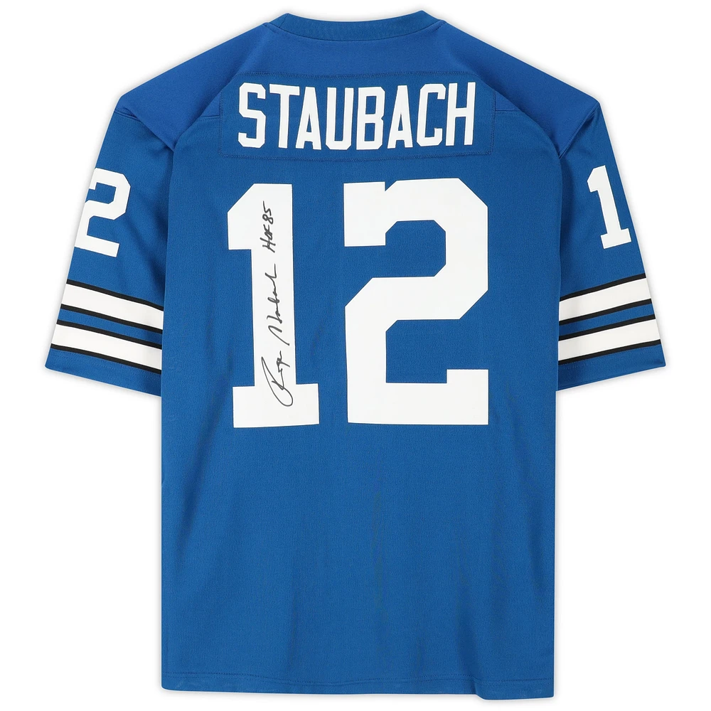 Roger Staubach Dallas Cowboys Autographed Blue Authentic Mitchell & Ness Jersey with "HOF 85" Inscription