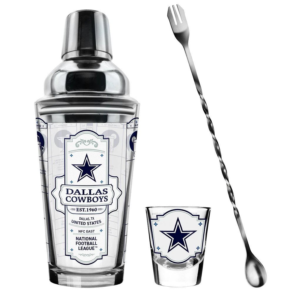 The Sports Vault Dallas Cowboys Ensemble de cinq verres à shot et verres à mélange pour barman