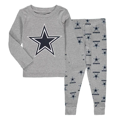 Ensemble de nuit gris chiné Dallas Cowboys pour tout-petit avec t-shirt à manches longues et pantalon