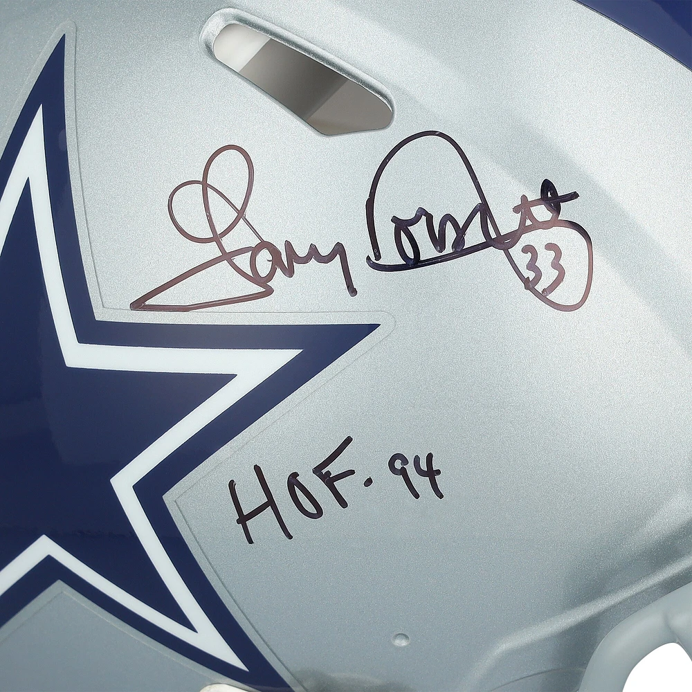 Casque Riddell Speed ​​authentique autographié par Tony Dorsett des Cowboys de Dallas avec inscription « HOF 94 »