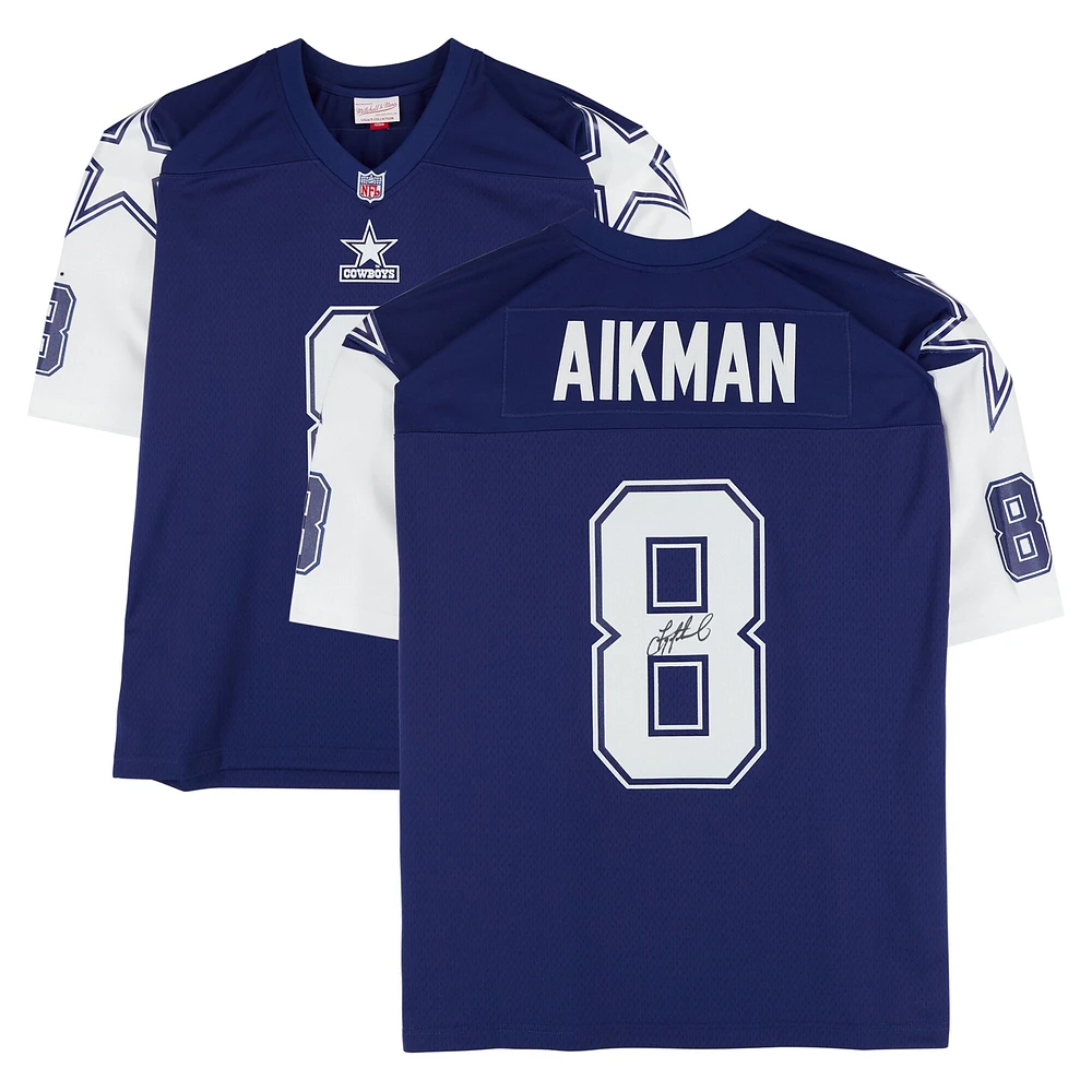 Maillot Mitchell & Ness Navy Legacy 1995 autographié par Troy Aikman des Cowboys de Dallas