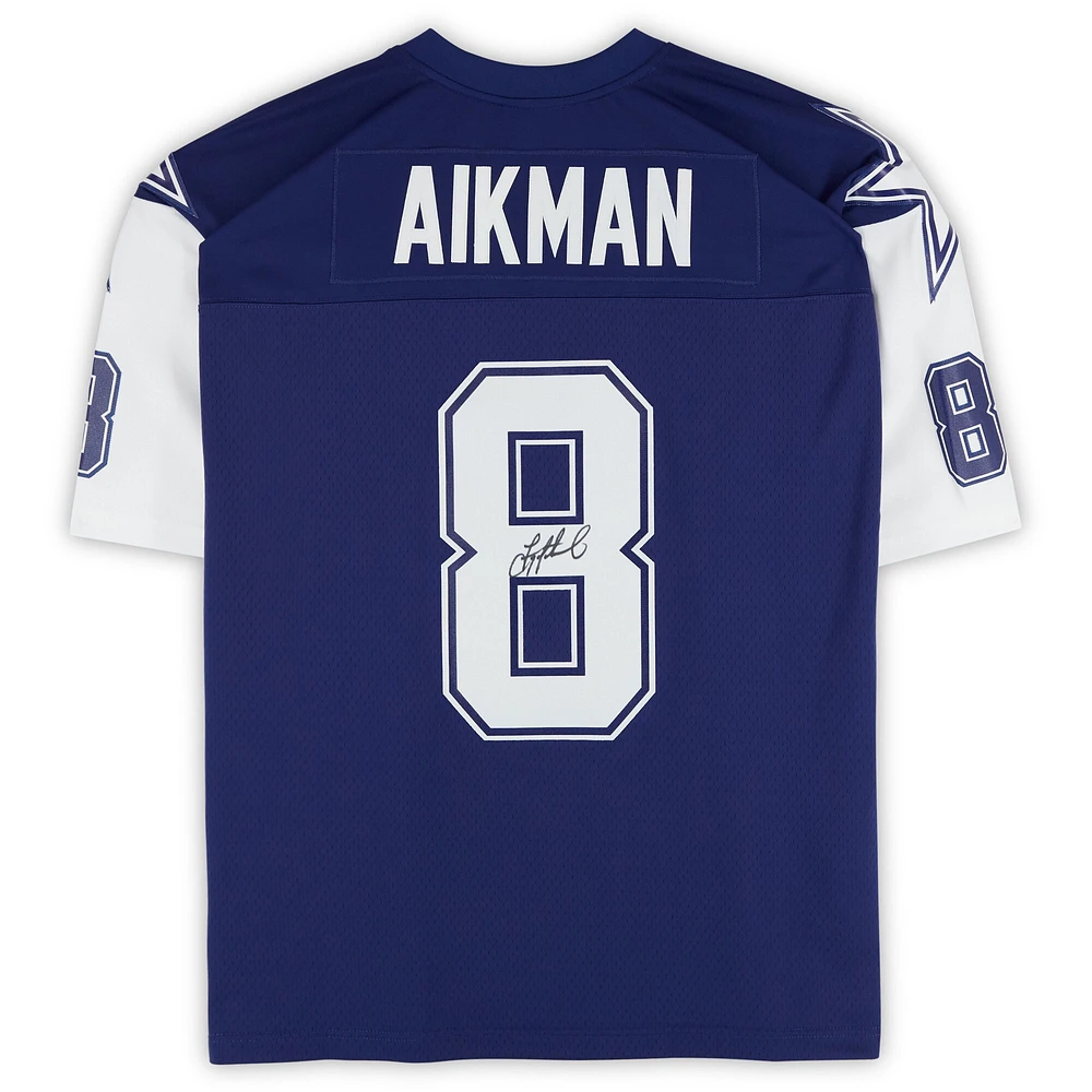 Maillot Mitchell & Ness Navy Legacy 1995 autographié par Troy Aikman des Cowboys de Dallas