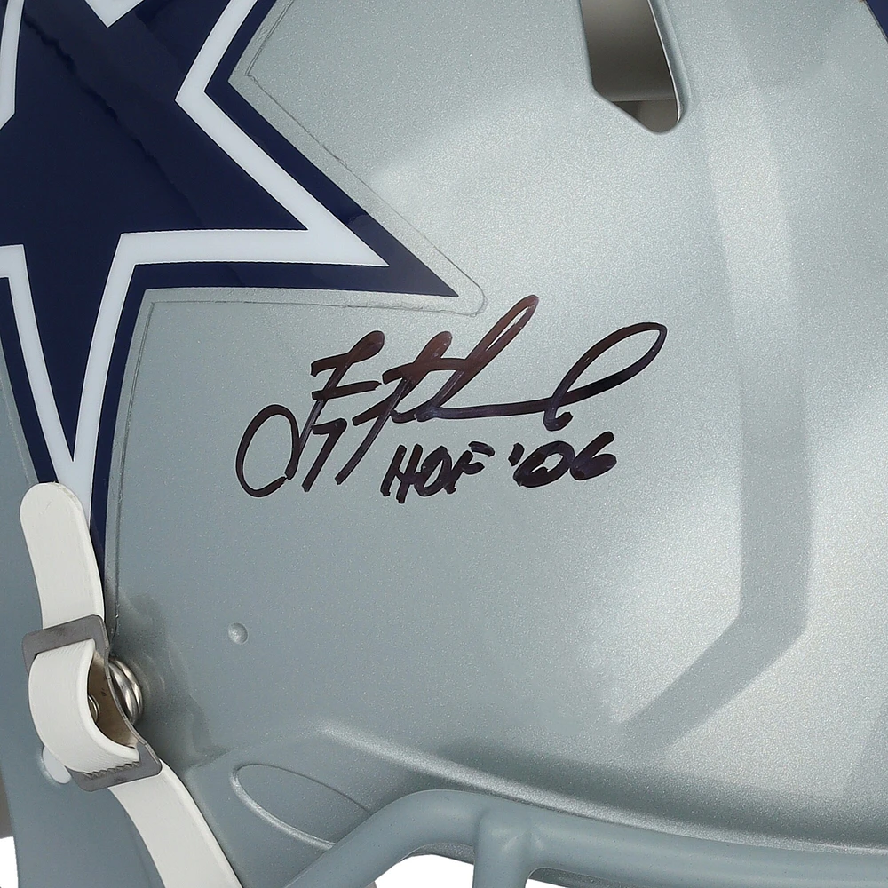 Casque Riddell Speed ​​authentique autographié par Troy Aikman des Cowboys de Dallas avec inscription « HOF 06 »