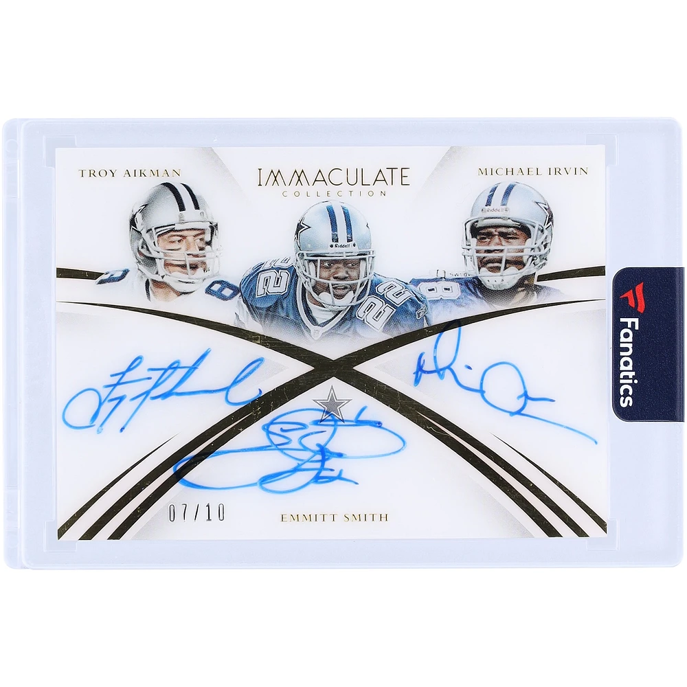 Troy Aikman, Emmitt Smith & Michael Irvin Dallas Cowboys Autographed 2015 Panini Immaculate Triple Auto #I3A-DAL #7/10 Card