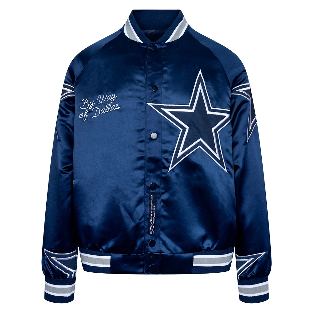 Veste unisexe en satin réfléchissant à boutons-pression Dallas Cowboys de Navy