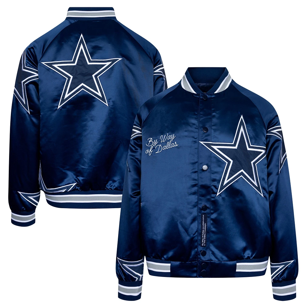 Veste unisexe en satin réfléchissant à boutons-pression Dallas Cowboys de Navy