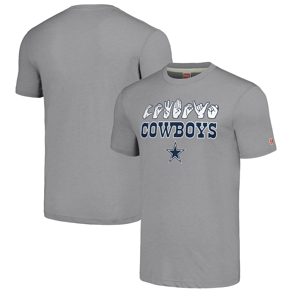 T-shirt unisexe gris hommage aux Cowboys de Dallas en langue des signes américaine