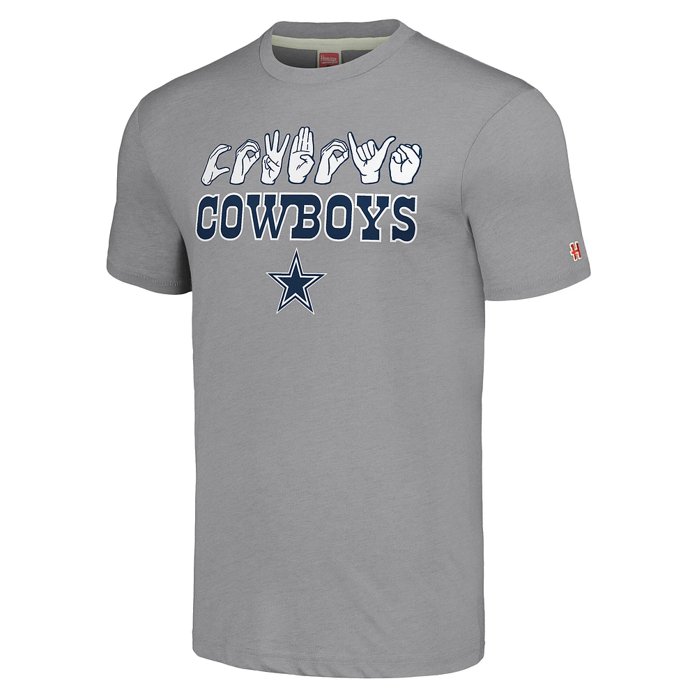 T-shirt unisexe gris hommage aux Cowboys de Dallas en langue des signes américaine