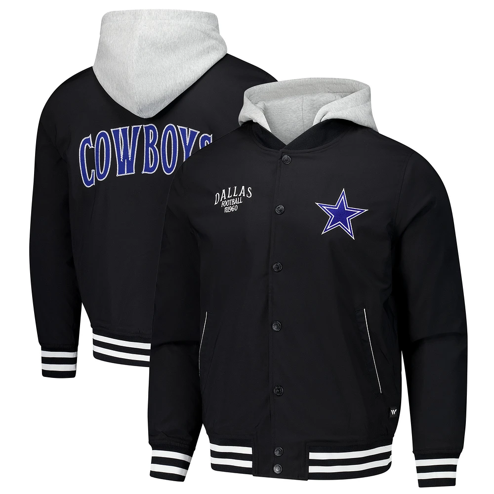 Veste bomber unisexe à capuche et boutons-pression Dallas Cowboys noire The Wild Collective