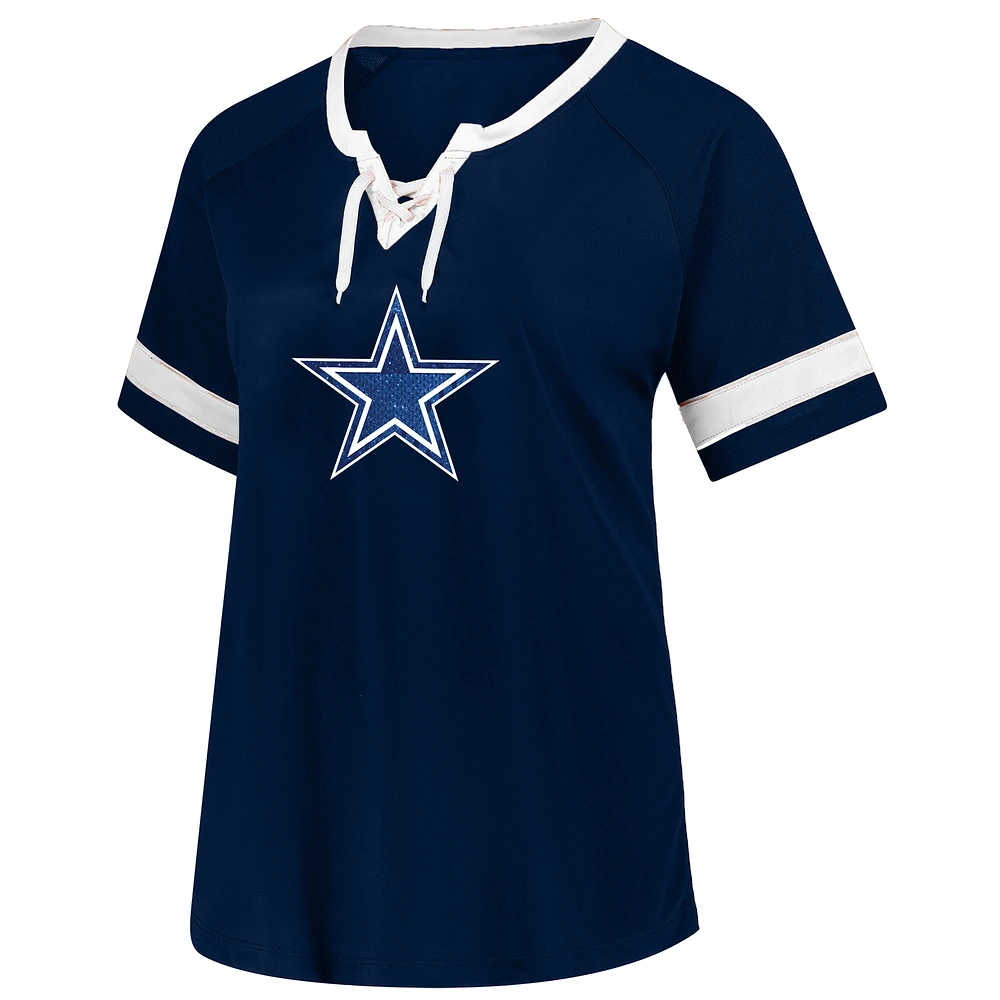Women's Fanatics Micah Parsons Navy Dallas Cowboys Plus Name & Number Lace-Up T-Shirt