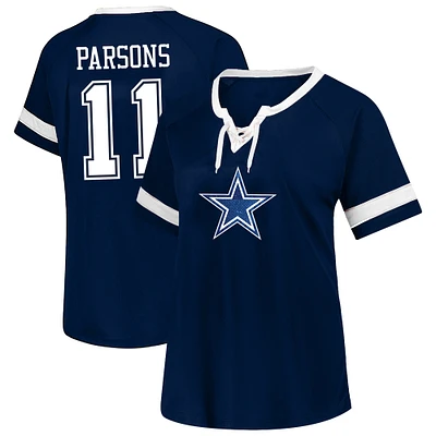 Women's Fanatics Micah Parsons Navy Dallas Cowboys Plus Name & Number Lace-Up T-Shirt