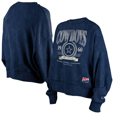 Sweat-shirt à enfiler bleu marine Dallas Cowboys Throwback Distressed Boxy pour femme de New Era