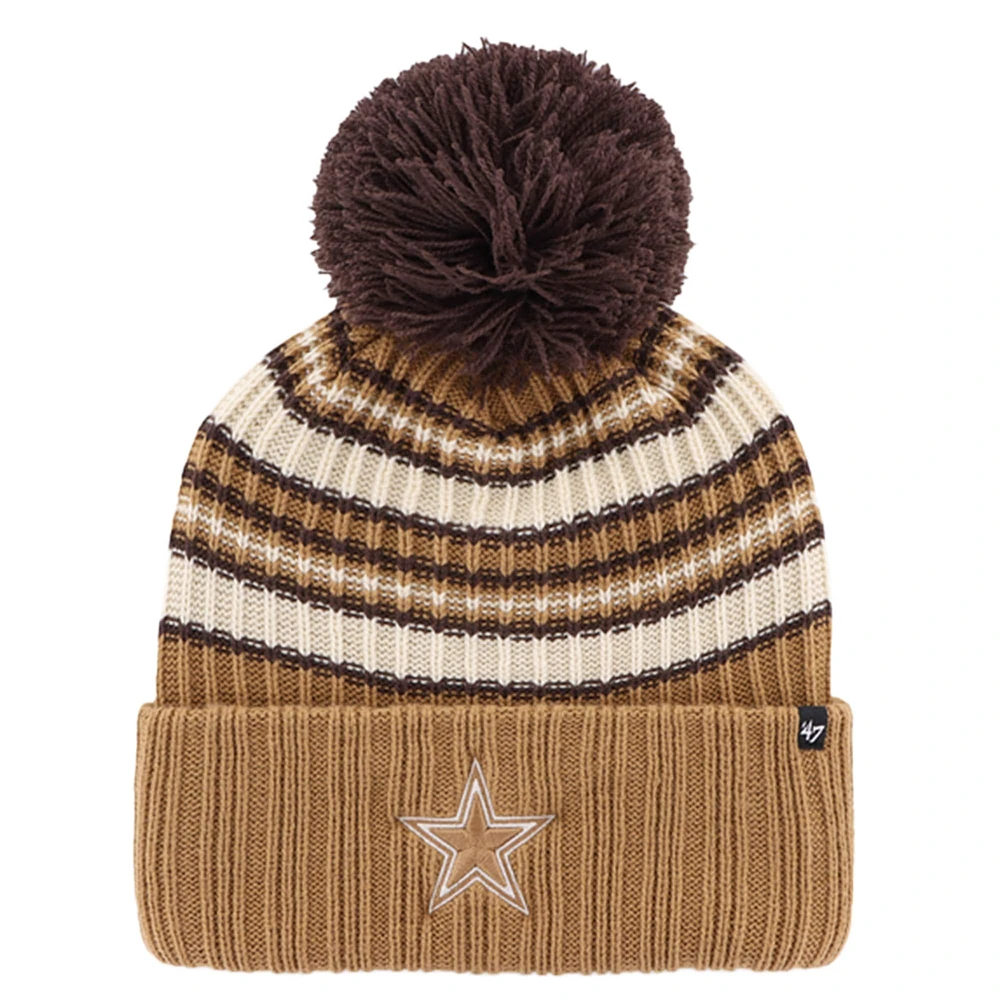 Bonnet en tricot à revers expresso marron Dallas Cowboys '47 pour femme avec pompon