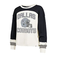 Women's '47 Cream Dallas Cowboys Double Header Curve Raglan Long Sleeve Crop Top