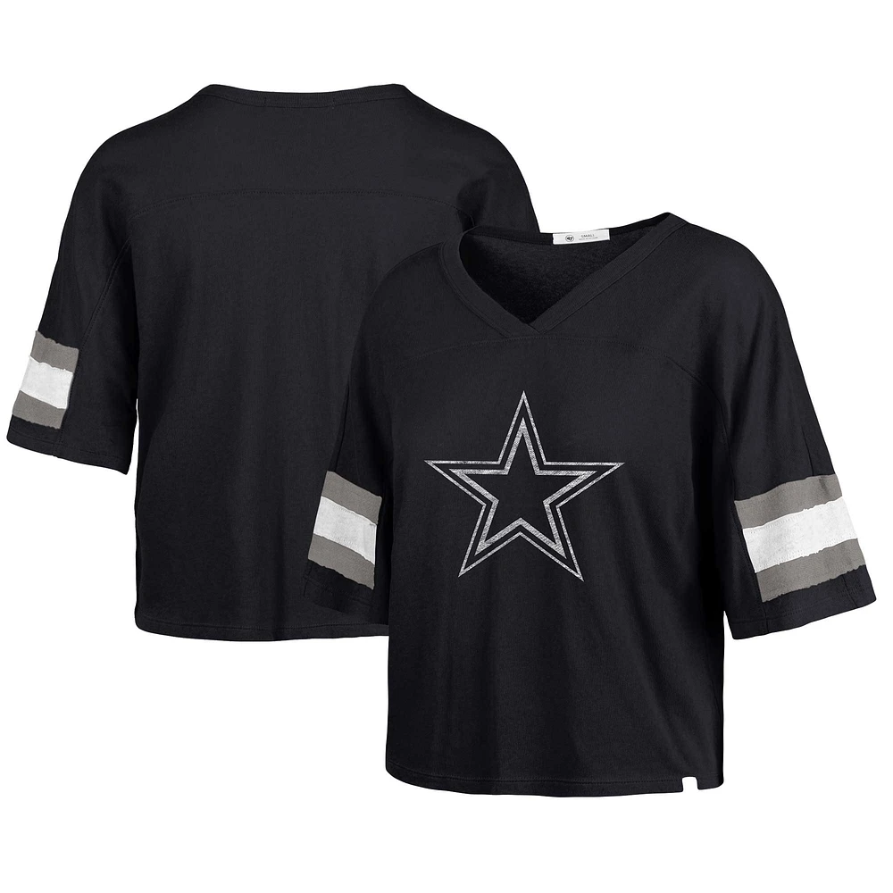 T-shirt court à col en V Double Header Scout des Cowboys de Dallas '47 bleu marine pour femmes