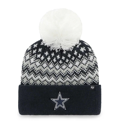 Bonnet en tricot à revers Elsa des Cowboys de Dallas '47 bleu marine pour femmes avec pompon