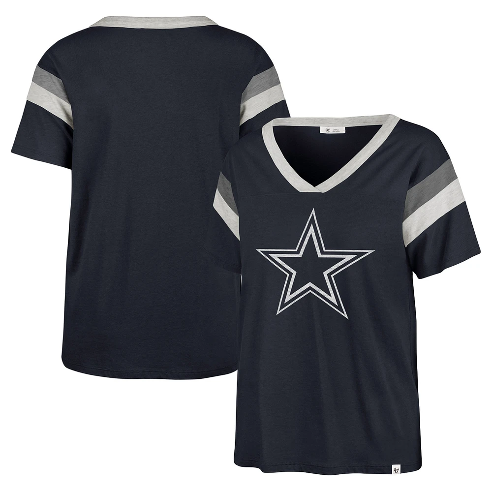 T-shirt à encolure en V Phoenix Dallas Cowboys '47 pour femme, bleu marine