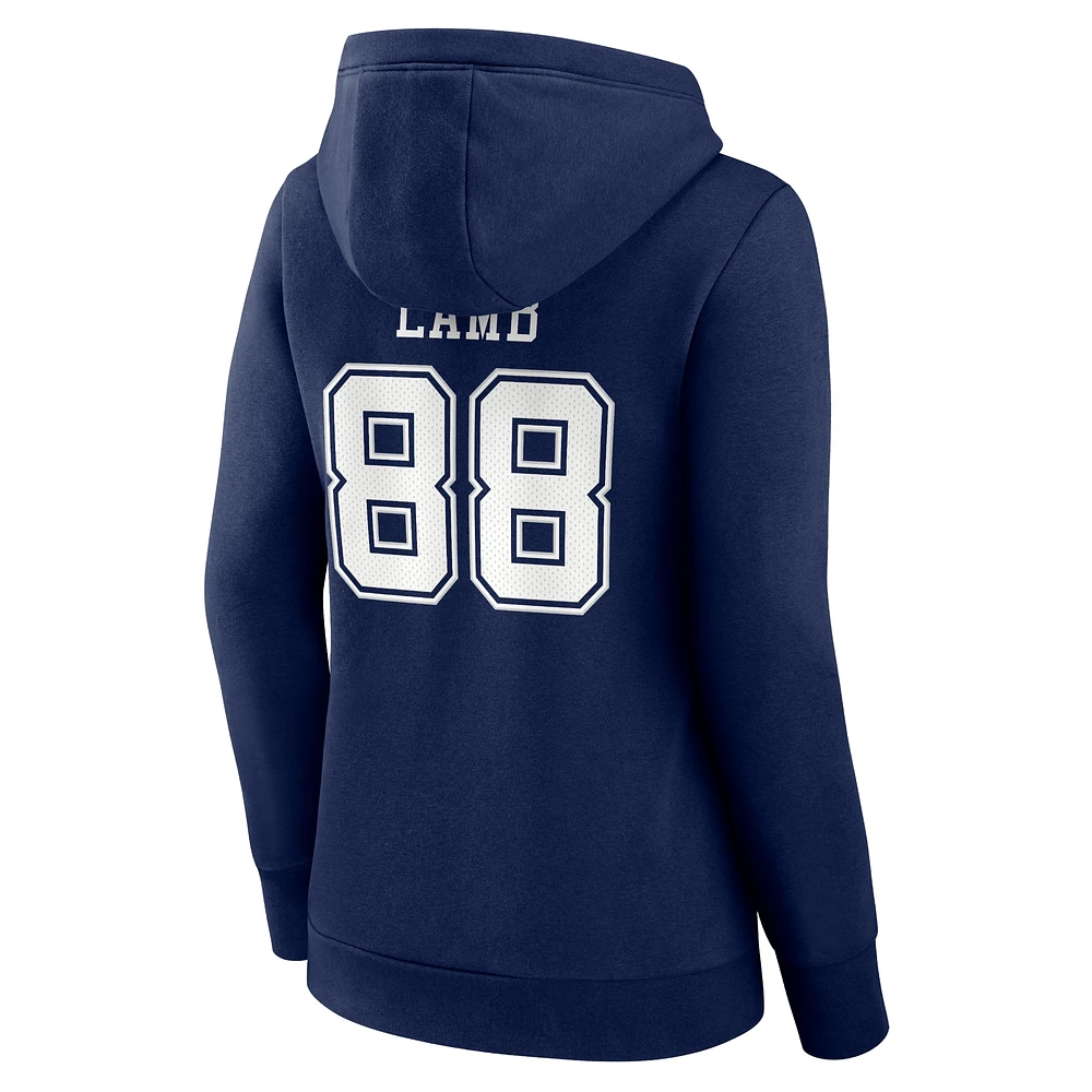 Sweat à capuche col en V pour femme CeeDee Lamb bleu marine Dallas Cowboys Player Icon Name & Number